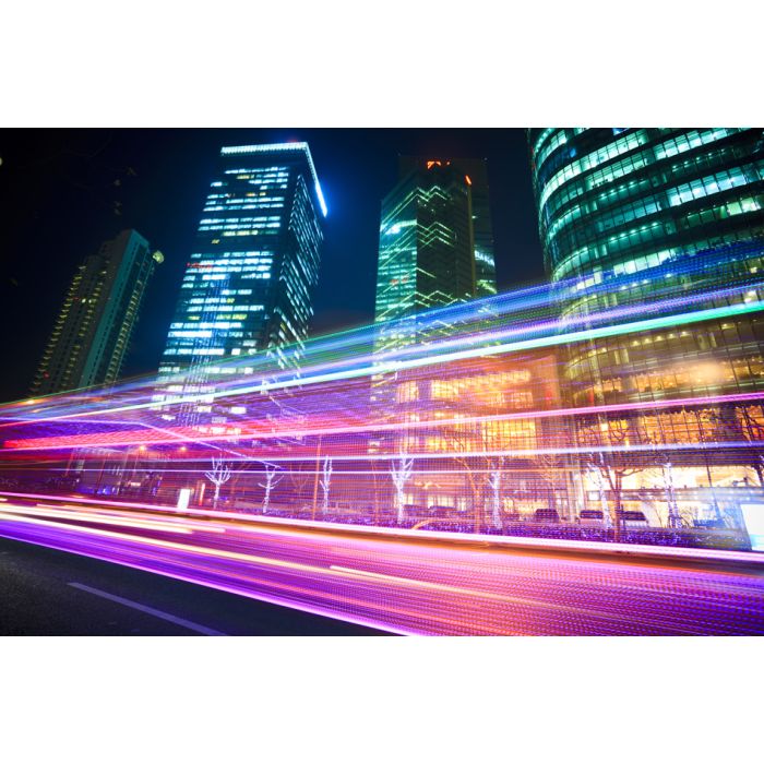 Light Trails On The Modern Building Shanghai China - ID # 20637297