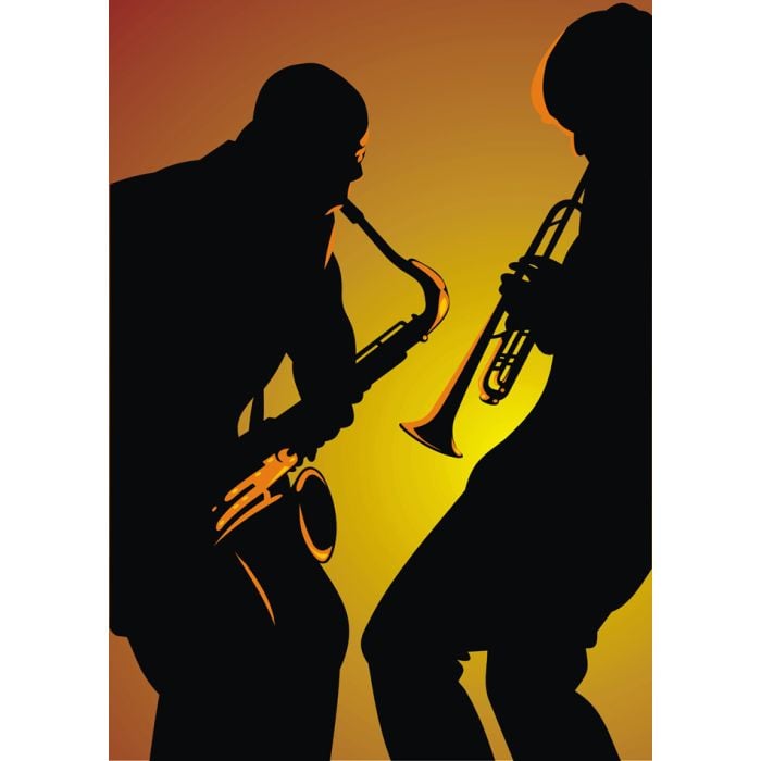 Two Jazz Man Isolated On The Orange Background - ID # 21976383