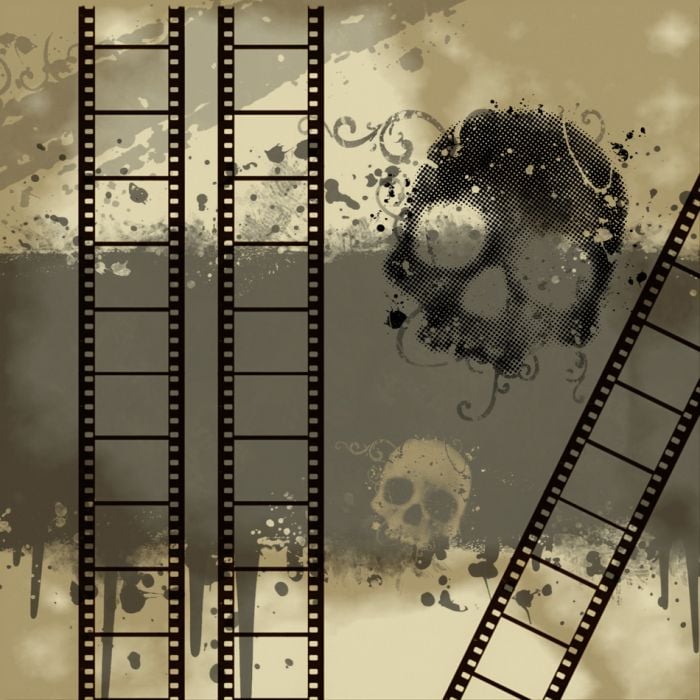 Background With Grunge Filmstrip And Skull - ID # 23692556