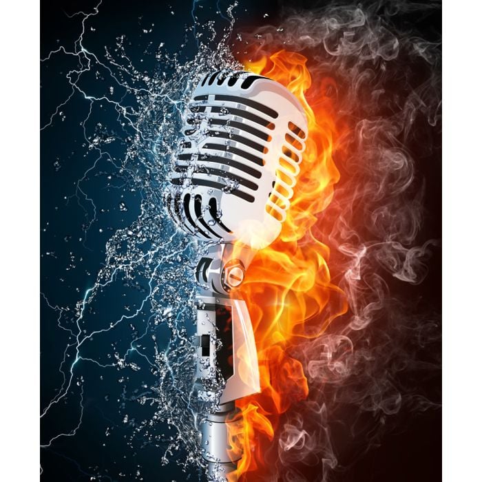 Old Microphone On Fire And Water - ID # 25614546