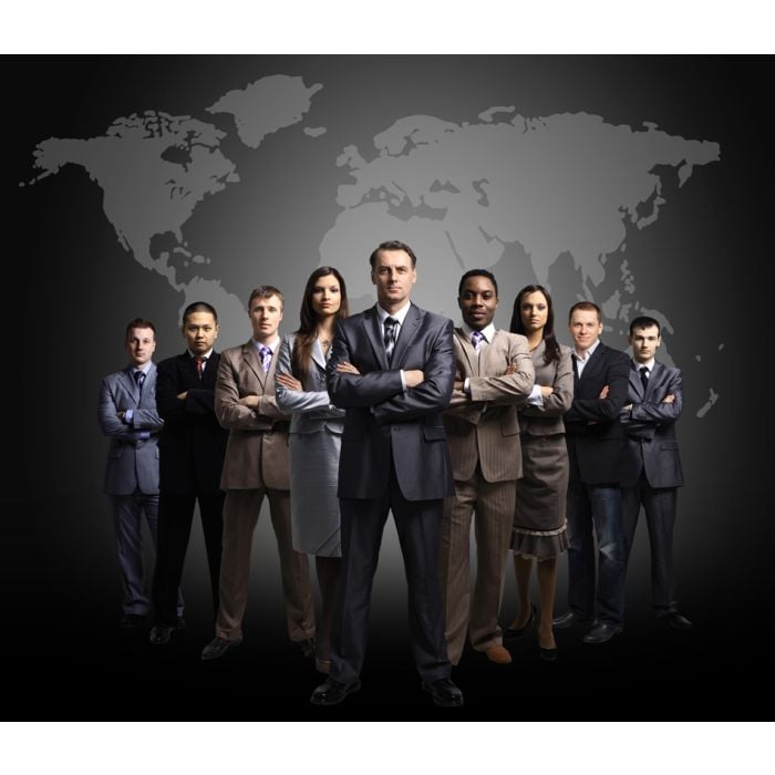 Businessmen Standing In Front Of An Earth Map -Light - ID # 32403932