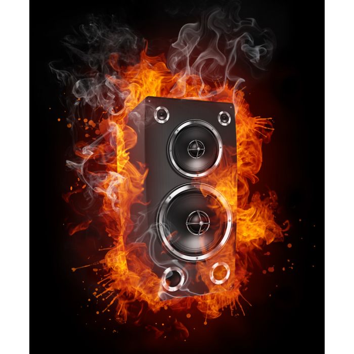 Loudspeaker In Fire Isolated On Black Background - ID # 32670070