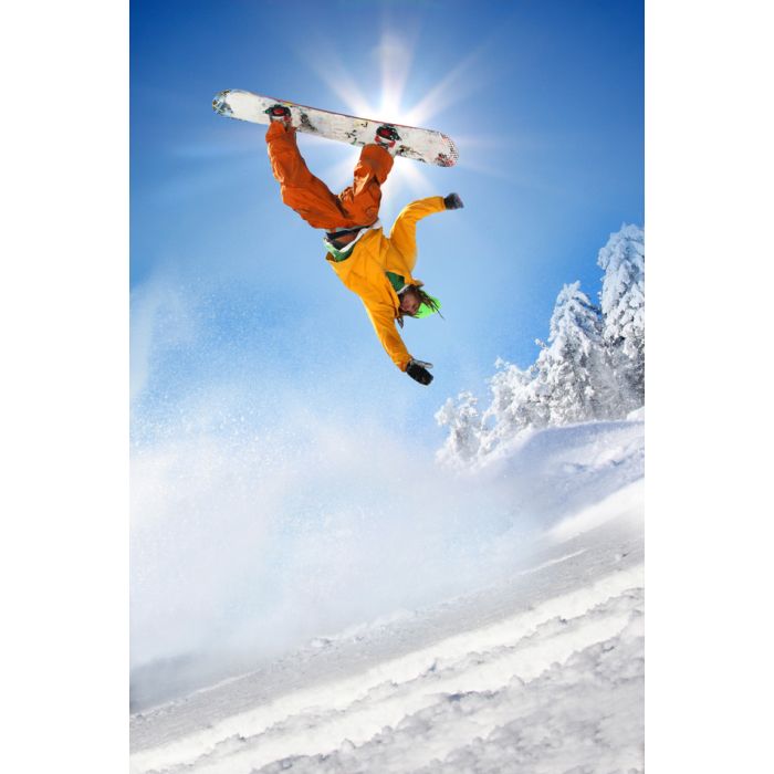 Snowboarder Jumping Against Blue Sky - ID # 34344721