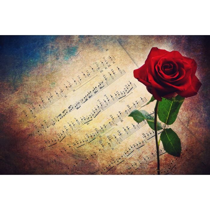 Antique Musical Score With Red Rose - ID # 42924308