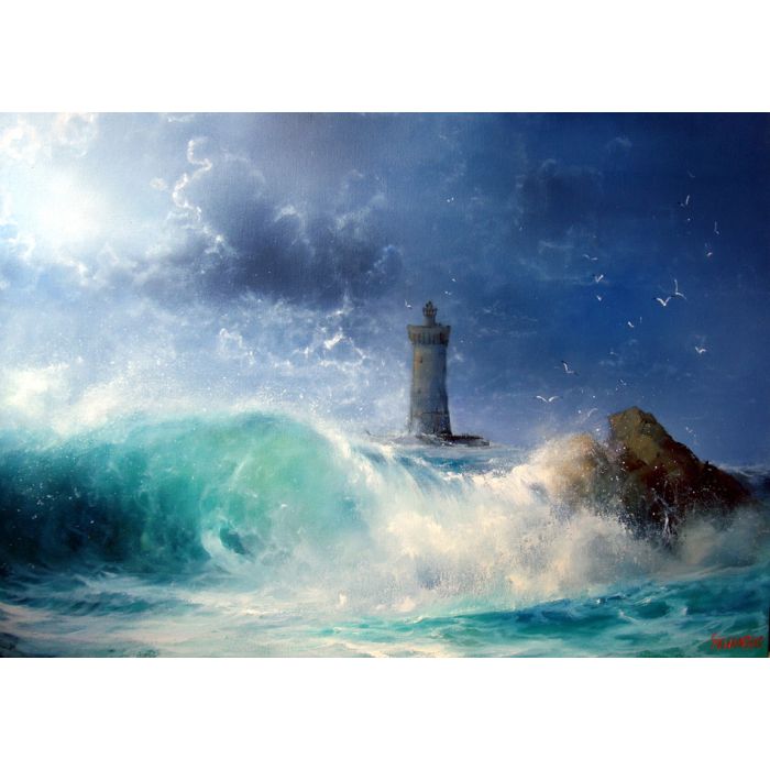 Seascape Wave And Lighthouse - ID # 49140435