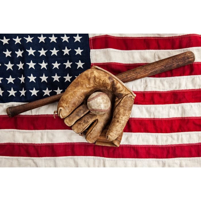 Vintage Baseball - Bat And Glove On American Flag - ID # 52082312