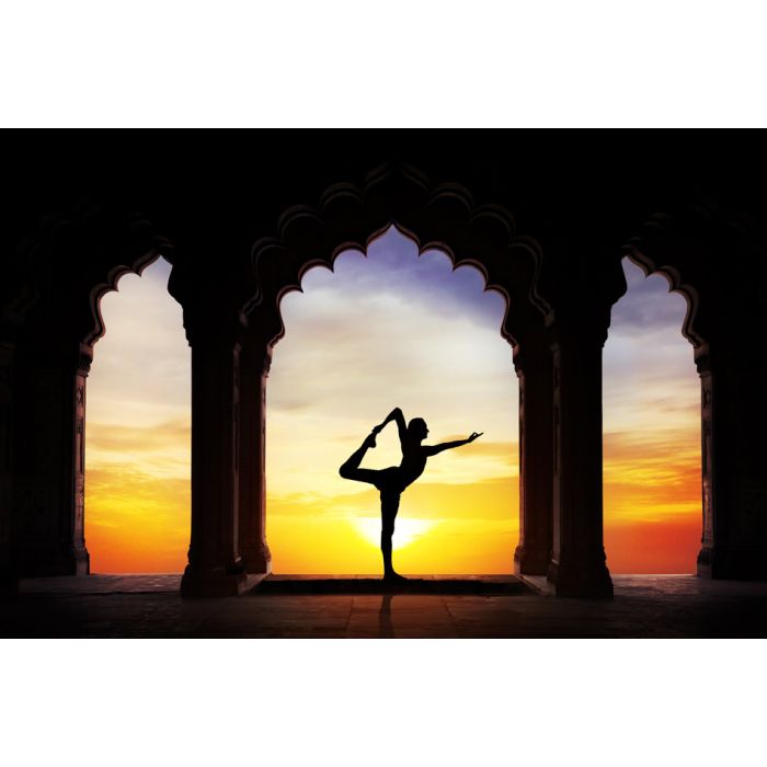 Man Silhouette Doing Yoga In Old Temple - ID # 54526875