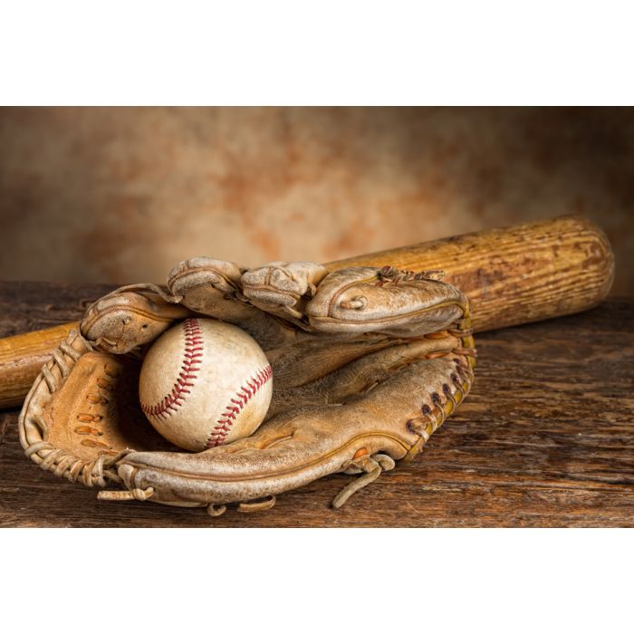 Old Baseball Bat With Ball And Weathered Glove - ID # 55240940