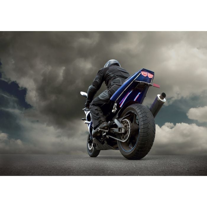 Man Seat On The Motorcycle Under Sky With Clouds - ID # 58815112