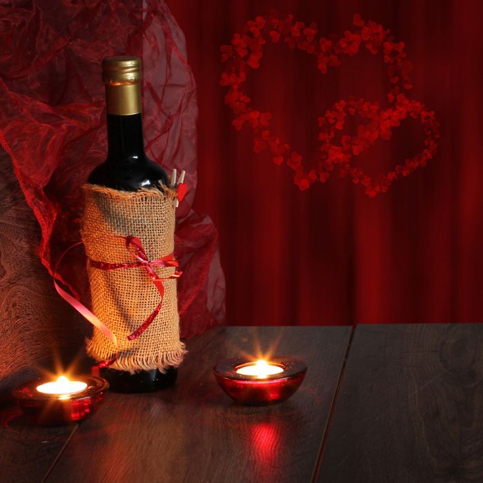 Valentine Background Of Wine And Candle - ID # 59987799