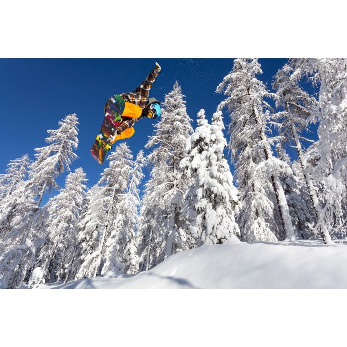 Foresta Ghiacciata Con Snowboarder In Volo - ID # 60027437