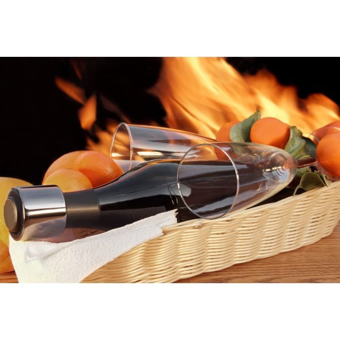 Red Wine Bottle With Two Glasses In A Basket - ID # 60419824