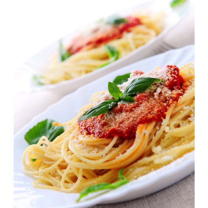 Pasta With Tomato Sauce Basil And Grated Parmesan - ID # 6221608