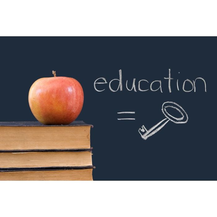 Education Equals Key Is Written On Blackboard - ID # 7933279