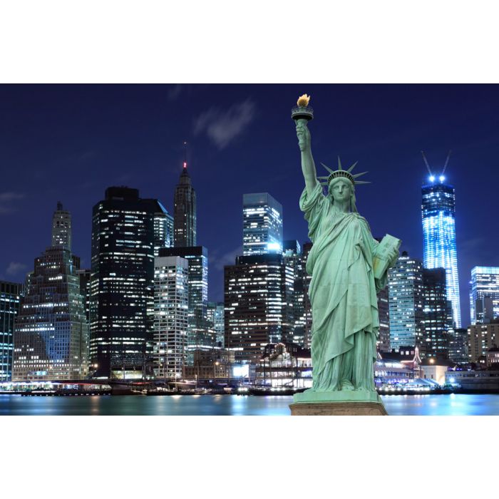 Manhattan Skyline and The Statue of Liberty at Night - ID # 111189209