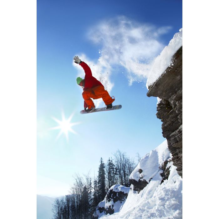 Snowboarder jumping against blue sky 2 - ID # 117128839