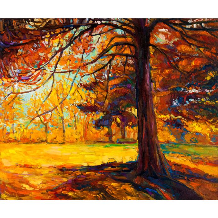 Original oil painting of a Big old tree in the forest autumn  - ID # 123577354