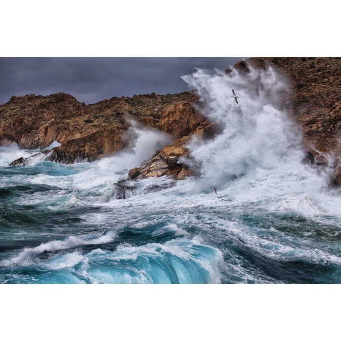 Huge Waves Crashing On The Rocks Of Syros Island Greece  - ID # 130142627