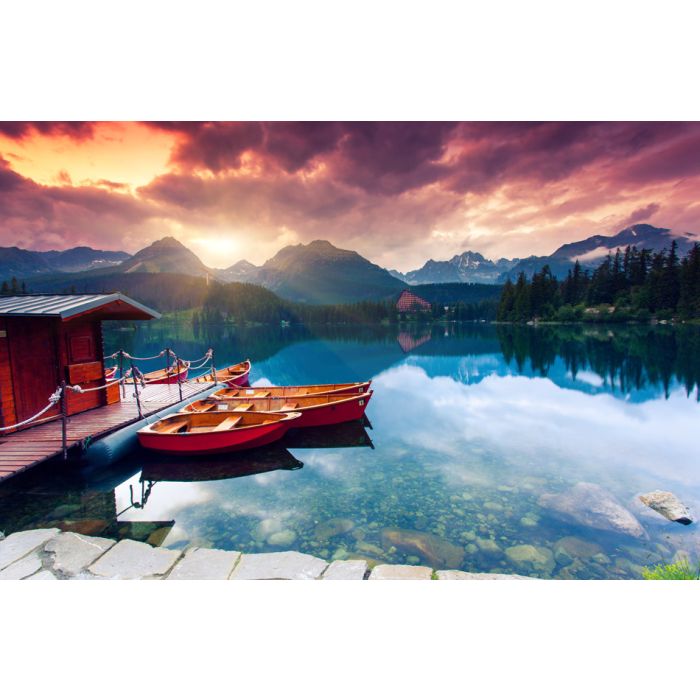 Boats and Dock at Mountain lake in National Park High Tatra - ID # 133824350