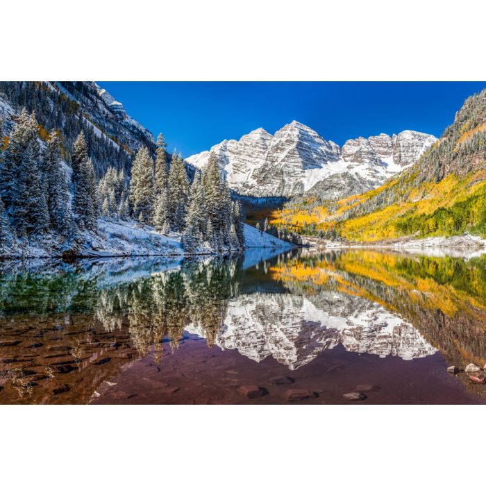 winter and fall foliage at Maroon Bells Aspen Colorado - ID # 157366316