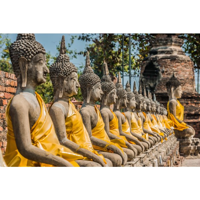 Aligned Buddha Statues At Wat Yai Chaimongkol Ayutthaya Bangkok - ID # 174656015