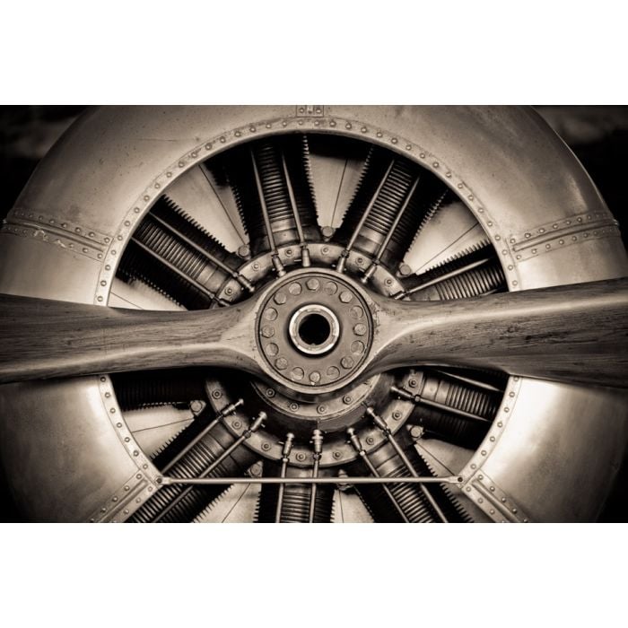 sepia toned vintage aircraft engine and propeller closeup - ID # 175174154