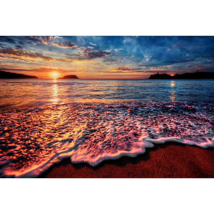 Colorful Seaside Beach Sunrise With Bright Distant Reflections - ID # 180442793