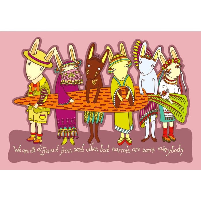 Multicultural Rabbits And Carrots Cartoon Diversity - ID # 19448277