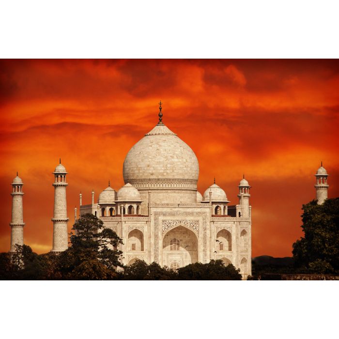 Retro filtered sunset over Taj Mahal India - ID # 219330409