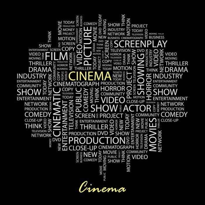 Cinema Tag Cloud Word Collage On Black Background - ID # 22291913