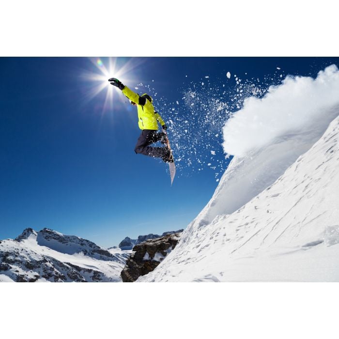 Free rider with snowboard jumping from hill - ID # 223601329