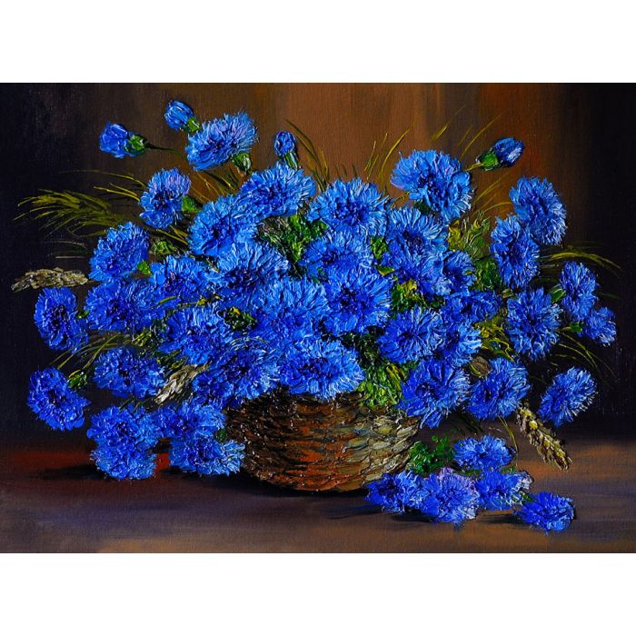 Oil painting of flowers bluebonnets in a vase - ID # 243698887