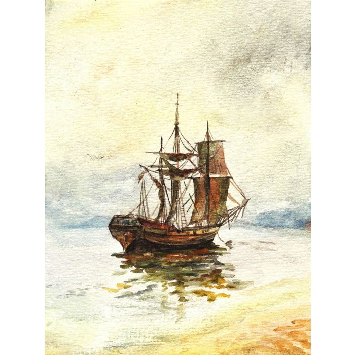 Watercolor painting of the old ship with sails - ID # 244013149