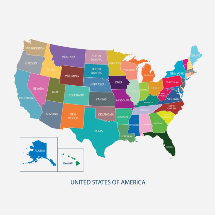 Usa Map In Color With Name Of Countries - ID # 245984377