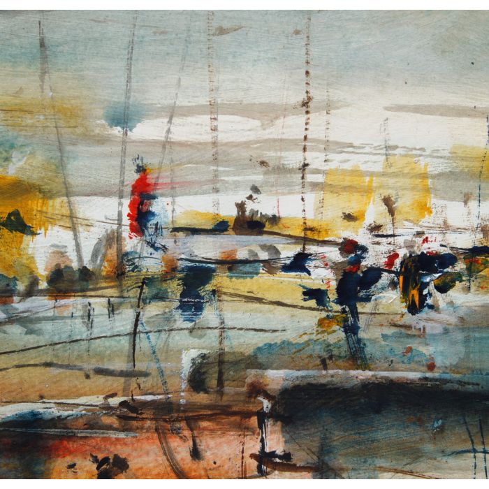 Boats in the harbor abstract painting background  - ID # 246609418