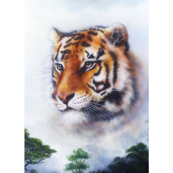 Beautiful oil painting tiger looking background profile - ID # 246628318