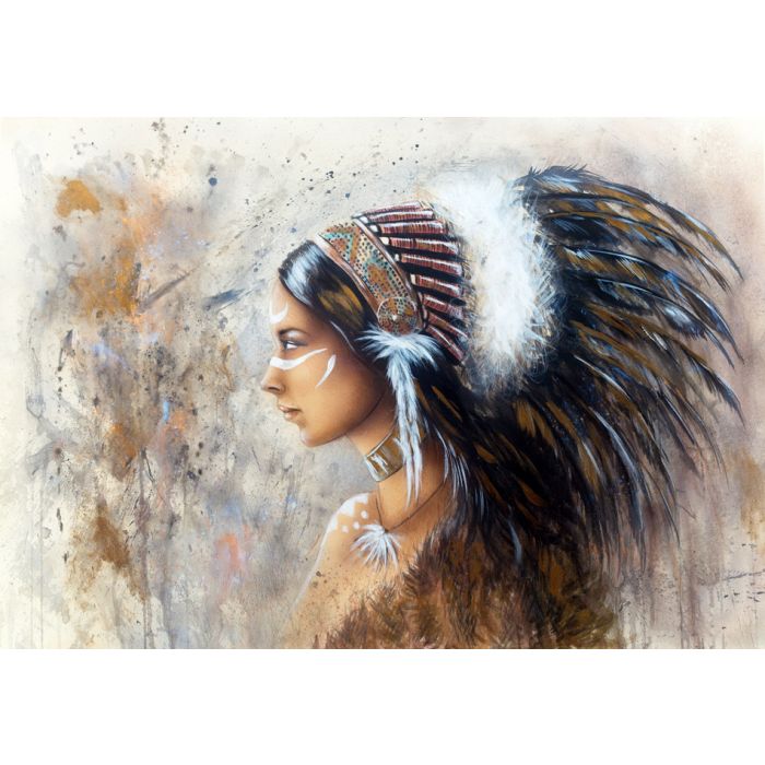 indian woman wearing a big feather headdress - ID # 247197979