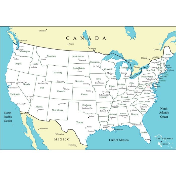 Usa States With Capitals And Main Cities - ID # 247331671