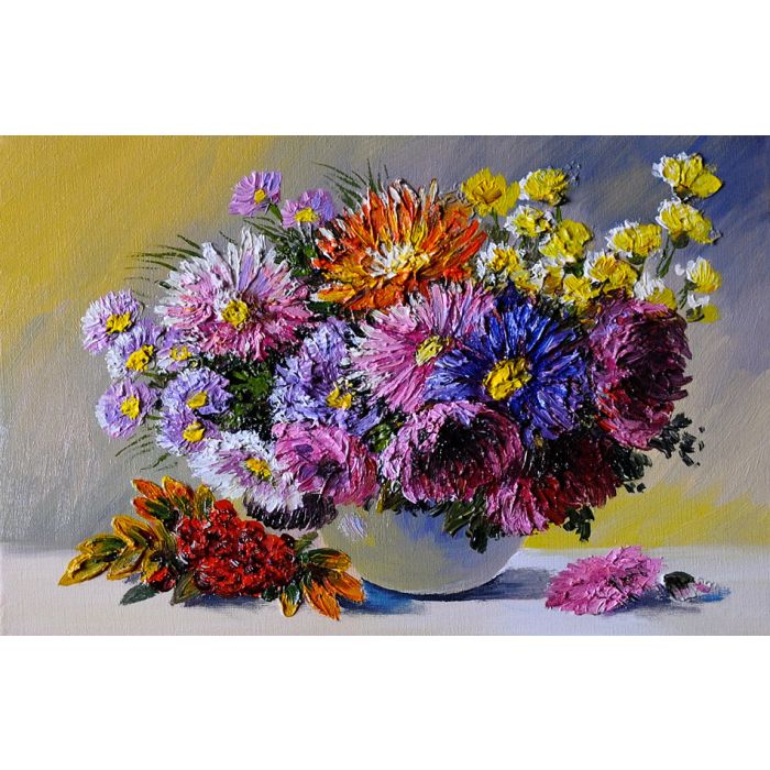 Oil painting on canvas - still life flowers on the table 1 - ID # 248468863