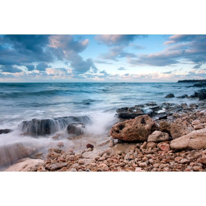 Beautiful rocky sea beach at the sunset 1 - ID # 98645207