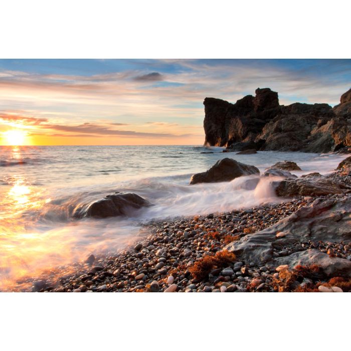 Beautiful rocky sea beach at the sunset 2 - ID # 98713325