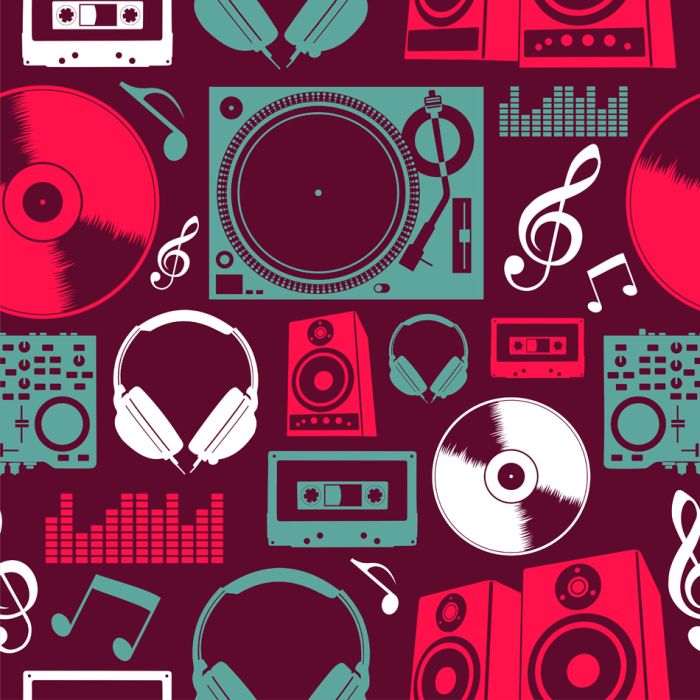 Dj Icon Set Seamless Pattern - ID # V-43411408-V