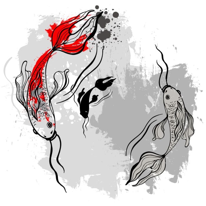 Koi Fishes - Japanese Style Brush Painting - ID # V-45700007-V