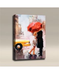 AcousticART Curated Abstract Art Collection #A3P1 Oil Painting: Couple Kissing in the Rain - Size: 36" L x 24" W x 2" - Portrait