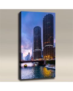 AcousticART Curated Cities Collection #C4P1 Chicago Sunset Skyscrapers - Size: 48" L x 24" W x 2" - Portrait