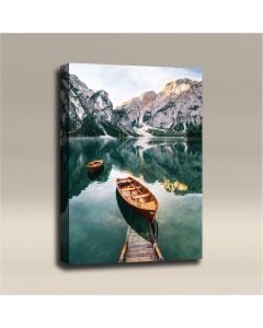 AcousticART Curated Nature Collection #N3P4 Seekofel Mountain Lake Boats - Size: 36" L x 24" W x 2" - Portrait