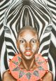 Oil painting of an african woman and zebra  - ID # 143746453