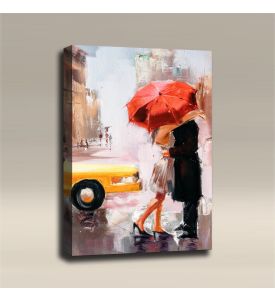 AcousticART Curated Abstract Art Collection #A3P1 Oil Painting: Couple Kissing in the Rain - Size: 36" L x 24" W x 2" - Portrait