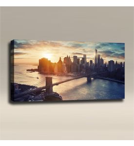 AcousticART Curated Cities Collection #C4L5 Brooklyn Bridge Manhattan Skyline - Size: 48" W x 24" H x 2" - Landscape