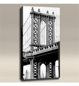 AcousticART Curated Cities Collection #C4P1 Brooklyn Bridge from Land BW - Size: 48" L x 24" W x 2" - Portrait